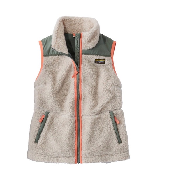 L.L. Bean Cream Sherpa Fleece Vest with Orange Trim large - Picture 1 of 3